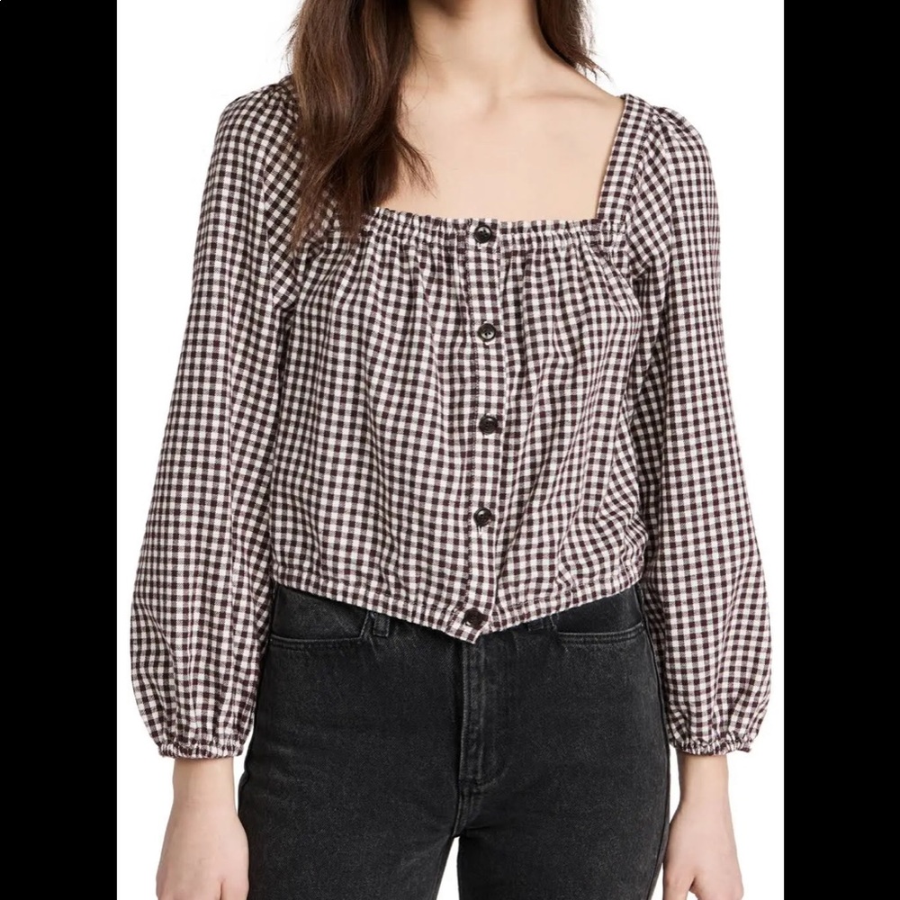 Madewell Women's Plaid Puff Sleeve Button Front Crop Top